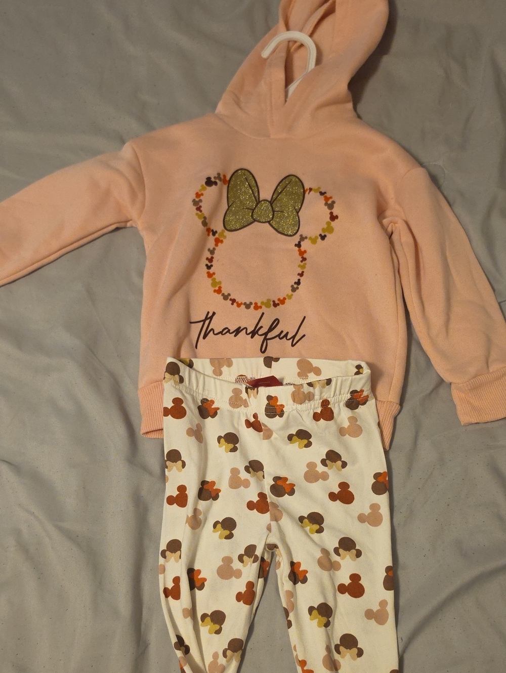 Disney Kids Peach Hoodie and Cream Mickey Leggings Matching Set